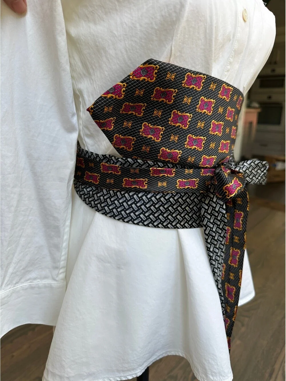 Upcycled Silk Necktie Obi Belt | Handmade Corset Style Belt | One-of-a-Kind | OS
